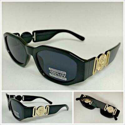 #ad New CLASSIC HIP HOP RAPPER Style SUNGLASSES Black Frame Gold Medallion Dark Lens