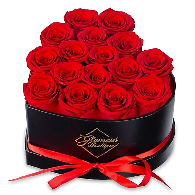 #ad Glamour Boutique 16 Piece Forever Rose Heart Shape Gift Box Preserved Roses