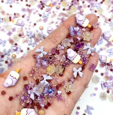 #ad 100pcs Purple Mix Nail Resin Charms Nail Art Nail Decoration