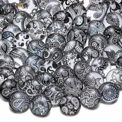 #ad 50pcs 18mm Snap Button Black Paisley Theme Glass Charms For Snap Jewelry HM060
