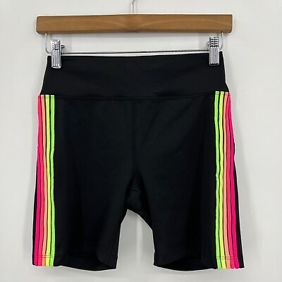 #ad PINK Victoria#x27;s Secret Biker Shorts Women#x27;s M Black Striped Ultimate Compression