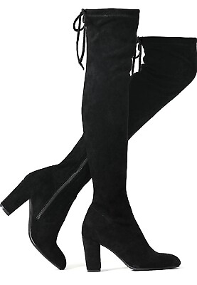#ad Shoe#x27;N Tale Women#x27;s Chunky Heel Pointed Toe Thigh High Boots Size 7 Black New✅