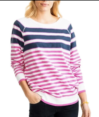 #ad ✨Southern TIde Waterfront Crew Long sleeve Top Pink Blue Stripe Oversized Small $31.99