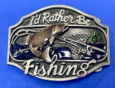#ad I#x27;d Rather Be Fishing vintage Buckle Rage belt buckle perfect gift