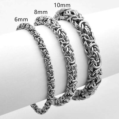 #ad 6 8 10mm High Quality Stainless Steel Silver Byzantine Chain Men Women Bracelet