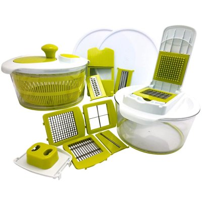 #ad 10 in 1 Multi Use Salad Spinner with Slicer Dicer and Chopper 2 Grating Panels