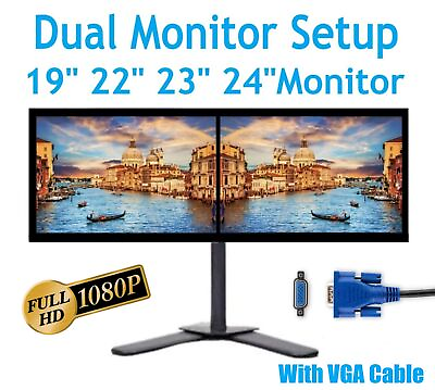 #ad Dual Monitor Setup 19quot; 22quot; 23quot; 24quot; 27quot; FHD 1080p LCD Widescreen Monitor w VGA