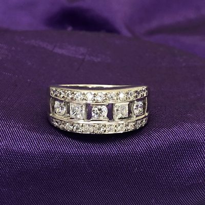 #ad Round Cut Lab Created Diamond Wedding Men#x27;s Eternity Ring 14K White Gold Plated $111.99