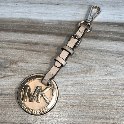 #ad MK Michael Kors large gold tone keychain purse bag charm tan leather heritage