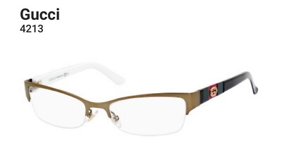 #ad Gucci Eyeglasses Frames GG4213 Brown Gold Green Red White Stripe 51 17 135