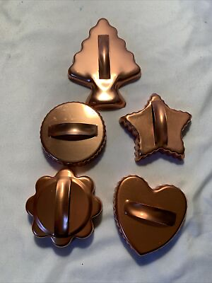 #ad Vintage Set Of Cooper Color Cookie Cutter Tree Star Flower Heart And Circle