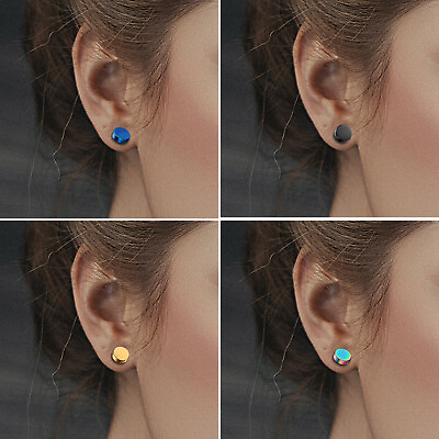 #ad 2pcs Stainless Steel Magnetic Non piercing Clip on Studs Earrings for Men Women