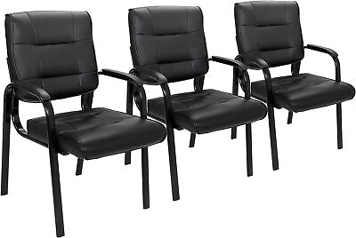 #ad 3PCS Leather Guest Chair Black Waiting Room Office Desk Side Chairs Reception