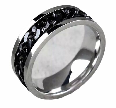 #ad Stainless Steel Unisex Rings Chain Spinner Black and Sliver Tone 4 Sizes Avaiabl