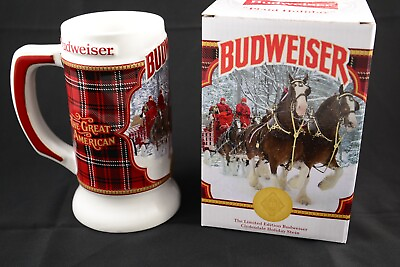 #ad Anheuser Busch Budweiser 2021 42nd Anniversary Plaid Holiday Stein w Box amp; COA