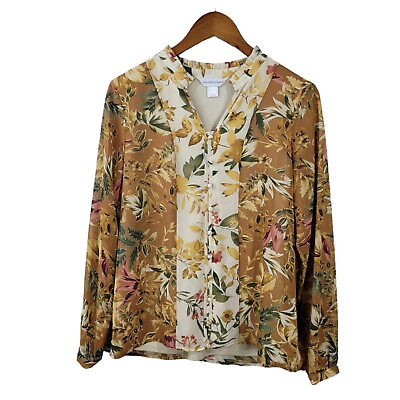 #ad Christopher Banks size Small Peasant Top floral boho hippie shirt leaf print