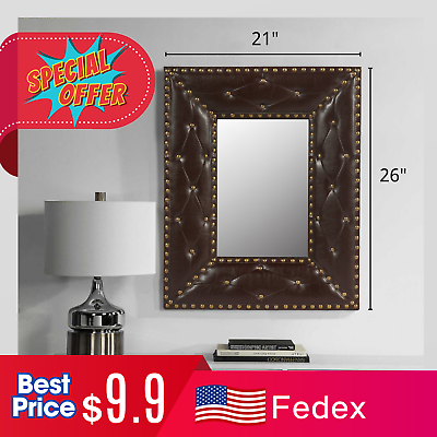 #ad Wall Hanging Mirror Brown Rectangle Decorative Mirror Rivet Decoration Mirror