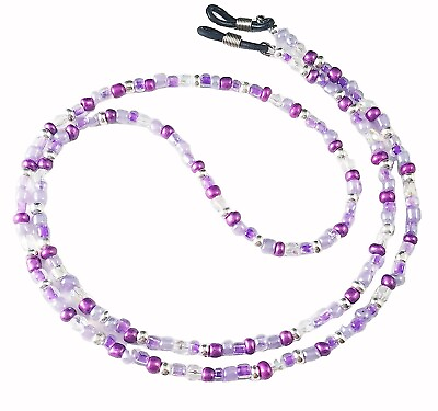 #ad Purple and Silver Multi Handmade Beaded Eyeglass Sunglass Chain Holder
