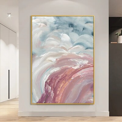 #ad Abstract Oil Painting Handmade On Canvas White and Pink Texture Abstract Wall