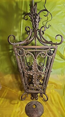 #ad Vintage Gothic 3 Light Foyer Pendant Chandelier in Antique Wrought iron