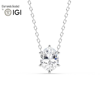 #ad IGI D VS1 1.00CT Solitaire Lab Grown Oval Diamond Pendant 18K White Gold