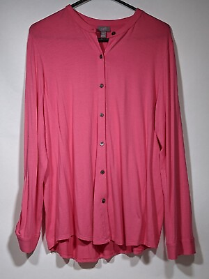 #ad J Jill Pink Stretch Roll Sleeve button Cardigan Lightweight sweater Size XL