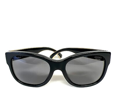 #ad Chanel 5270 622 T8 Sunglasses Polished Black w Gold Trim Polarized READ