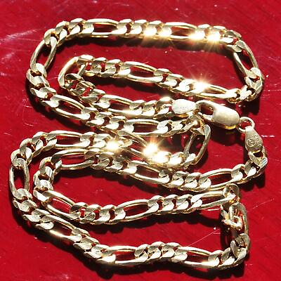 #ad 14k yellow gold necklace Italian 18.25quot; diamond cut Figaro handmade 16.1g N230