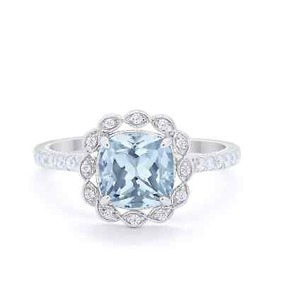 #ad Halo Cushion Engagement Ring Simulated CZ 925 Sterling Silver