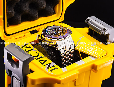 #ad Invicta Men Reserve S1 Grand AUTOMATIC Abalone Purple Dial SILVER Diamond Watch