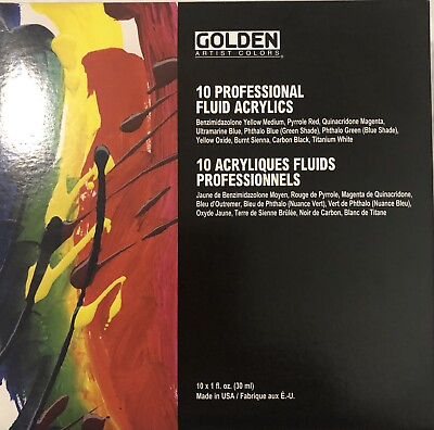 #ad NEW Golden 10 Professional Fluid Acrylics Paints 1 oz
