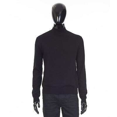 #ad CELINE 940$ Black Merino Wool Cotton Sweater Stand Up Collar