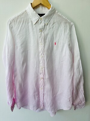 #ad Ralph Lauren Pink Ombré Linen Long Sleeve Button Down Shirt Size Large