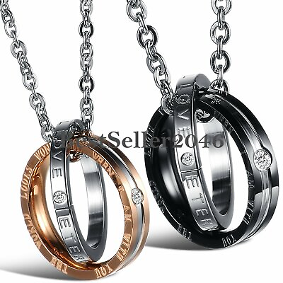 #ad Eternal Love Interlocking Ring His and Hers Couple Pendant Necklace for Lover