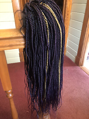 #ad Custom Fully hand braided lace closure box braid wig baby hair color purple 28in