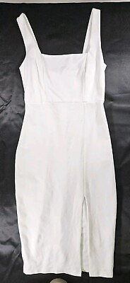 #ad Lulus Womens Size S Bodycon Sheath Tank Dress Sleeveless White Front Slit READ