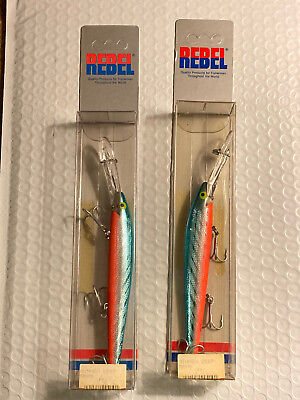 #ad 2 Vintage Rebel Spoonbill Minnow Lures D3015S 5.25quot; Body; 7quot; Overall NOS 1984
