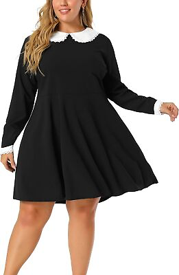 #ad Agnes Orinda Plus Size Dresses for Women Long Sleeve Doll Collars Peter Pan Coll
