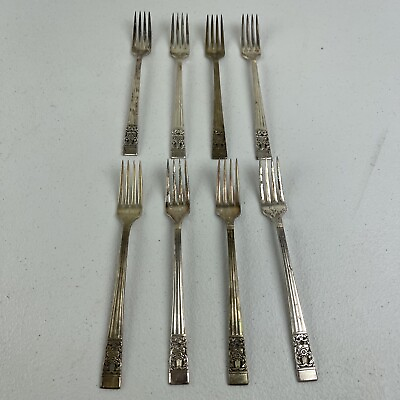 #ad Set Of 8 Oneida Community Silver Plate Coronation 1936 Fork 7.5quot;