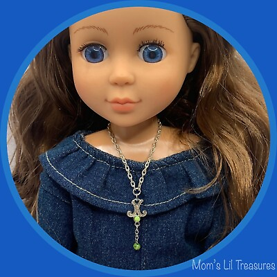 #ad Green Dangle Pendant Necklace for 14” Doll • 14 inch Fashion Doll Jewelry