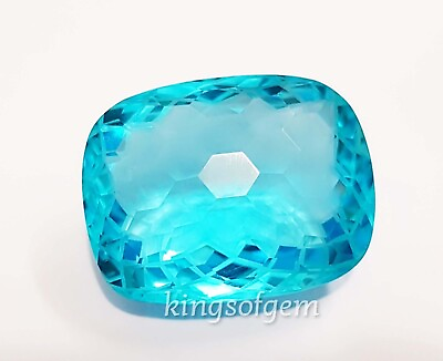 #ad Loose Gemstone 75 Ct Blue Topaz Cushion Football Carving Cut Glass Filled