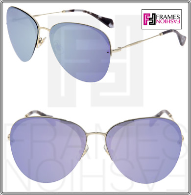 #ad MIU MIU 53P Metal Aviator Sunglasses SO FRAME Gold Lilac Mirrored MU53PS