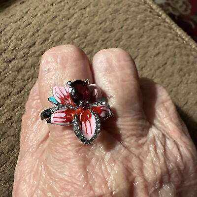 #ad Elegant Rose Flower Ring In A Size 8