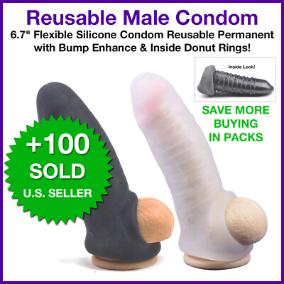 #ad 6.7quot; Silicone Condom Reusable Realistic Penis Extender Sleeve Enlarger Bigger