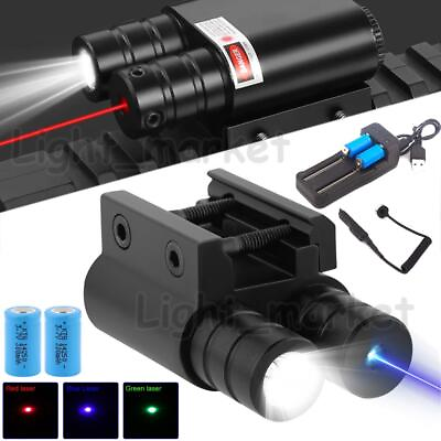 #ad Tactical Flashlight amp; Red Green Laser Sight Combo For 20MM Picatinny Rail Pistol