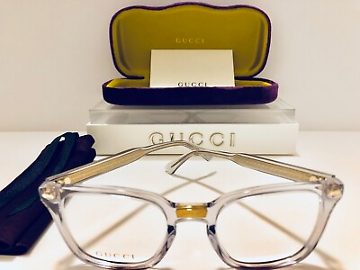 #ad Gucci Eyeglasses GG184O 005 Women#x27;s Transparent w Gold Frame New Authentic 50mm $325.00