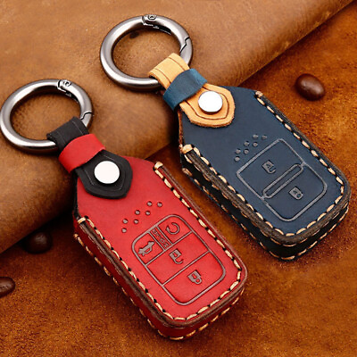 #ad 1Pcs Retro Genuine Leather Car Remote Key Case Cover Keychain For Honda Accord