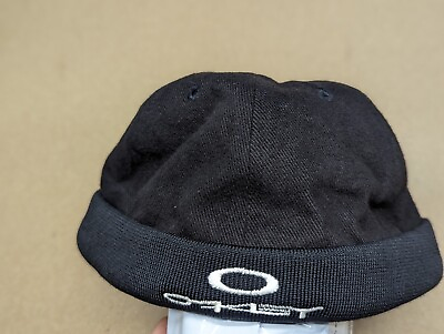 #ad Oakley Black Dockers Hat Size 58 Cap Brimless Fisherman Vintage Lined OSFA