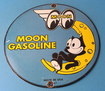 #ad Vintage Moon Eyes Sign Speed Equipment Felix the Cat Porcelain Gas Pump Sign