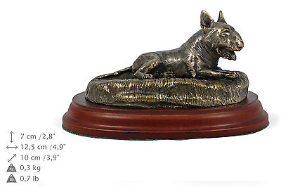 #ad Bull Terrier Lying Happy Wood Statuette Bronze Artdog